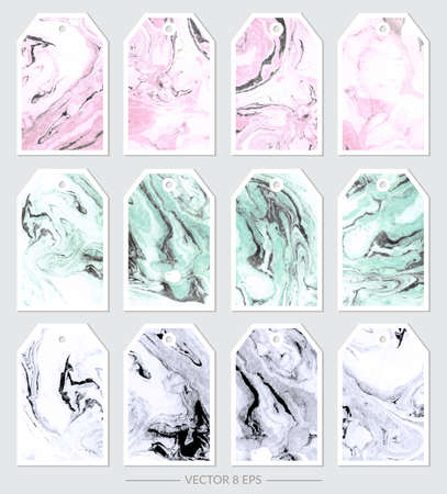 Vector. Set of tags with marble textures. Set of gentle marble textures for design, business cards, postcards and other.のイラスト素材
