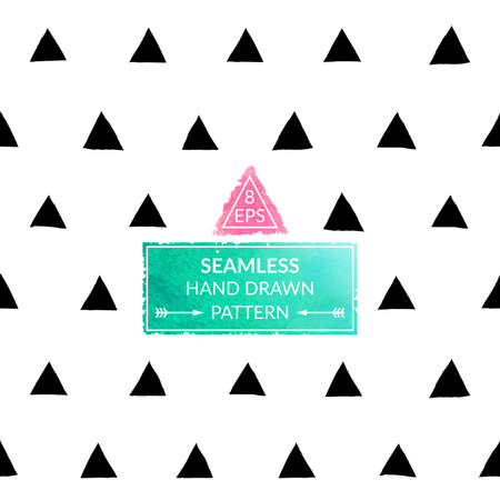 Vector Monochrome hand drawn seamless pattern. Black and white abstract pattern painted with ink. Creative trendy triangle pattern for textile, wallpaper, fabric, paper and others.のイラスト素材