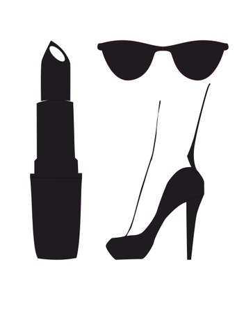 lady sumbolic icon set including shoes with high heels lipstick and sun glassesのイラスト素材