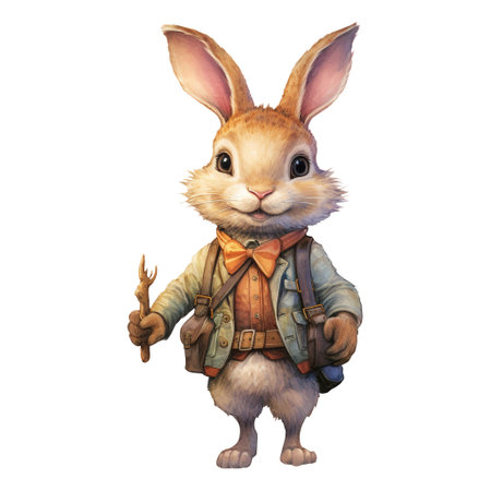 Watercolor Vintage Cartoon Bunny, Victorian Rabbitの素材