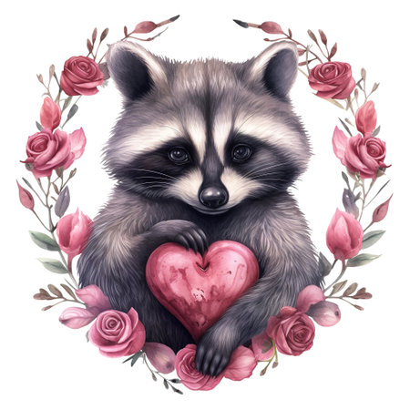 Raccoon With Wreath Pink Floralの素材