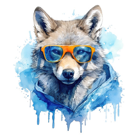 Stylish Wolf Wearing Glasses, Wildlife Fashionの素材