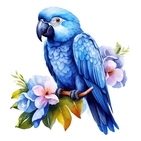 Colorful Blue Parrot Perched On Lush Tropical Plantの素材