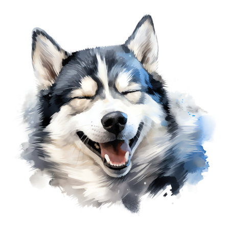 Hand Painted Siberian Husky Watercolorの素材