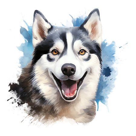 Hand Painted Siberian Husky Watercolorの素材
