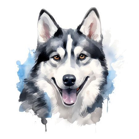 Hand Painted Siberian Husky Watercolorの素材