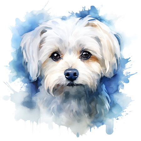 Hand Painted Maltese Dog Watercolorの素材