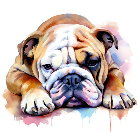 Hand Painted Bulldog Watercolorの素材