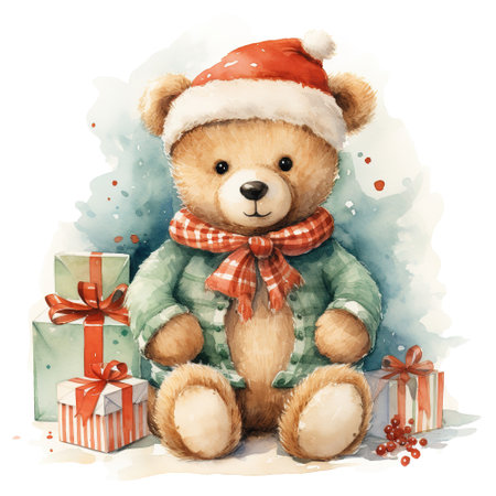 teddy bear with a bow and a gift boxの素材
