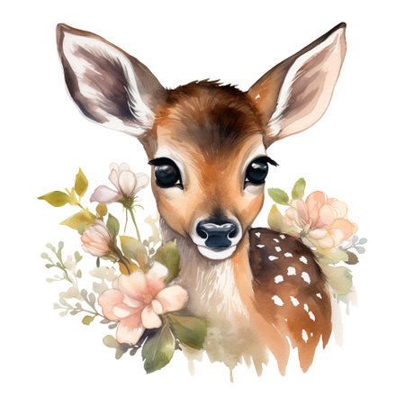 deer with delicate flowers adorningの素材