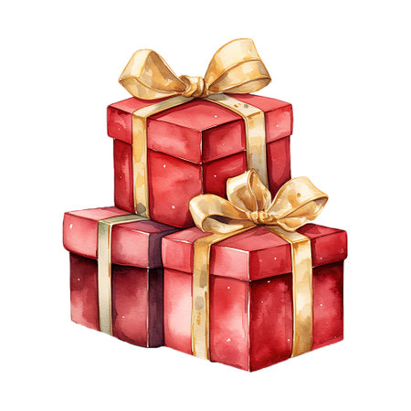 red boxes with gold bowsの素材