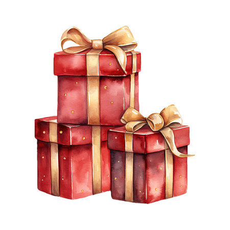 red boxes with gold bowsの素材