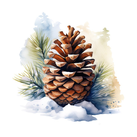 watercolor pine cone and pine treeの素材