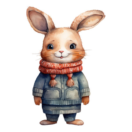 watercolor of a rabbit wearing a sweaterの素材