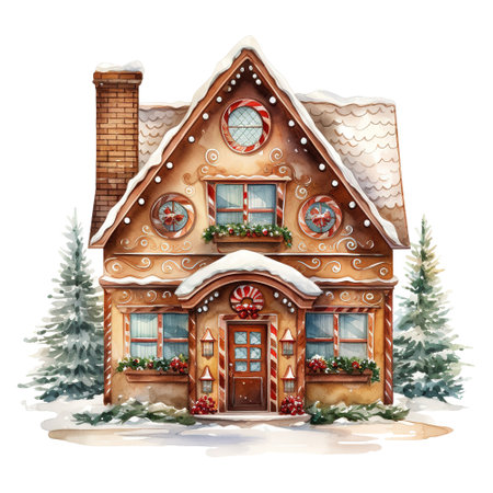 gingerbread house with pine decorationの素材