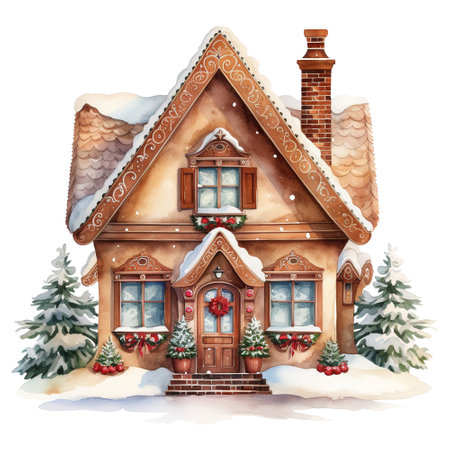 gingerbread house with pine decorationの素材