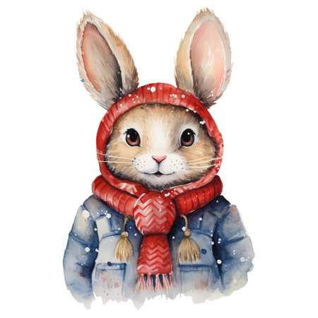 watercolor of a rabbit wearing a sweaterの素材