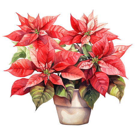 watercolor of a bunch of red poinsettiasの素材