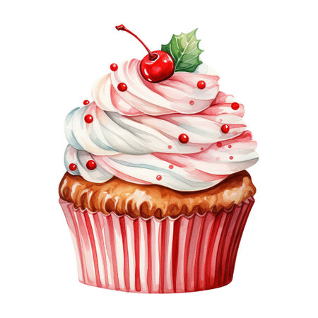 cupcake with cream frosting and cherriesの素材
