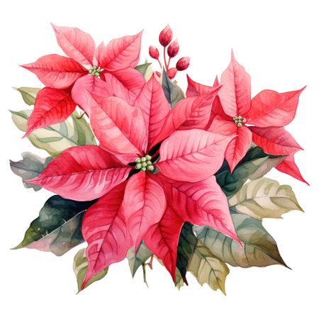 watercolor of a bunch of pink poinsettiasの素材
