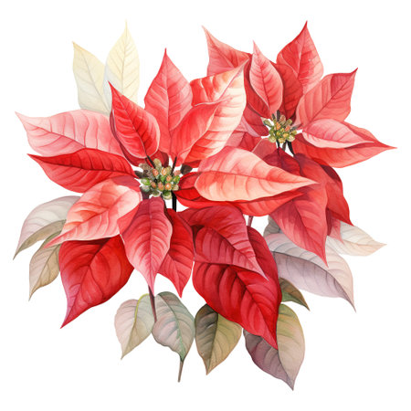 watercolor of a bunch of red poinsettiasの素材