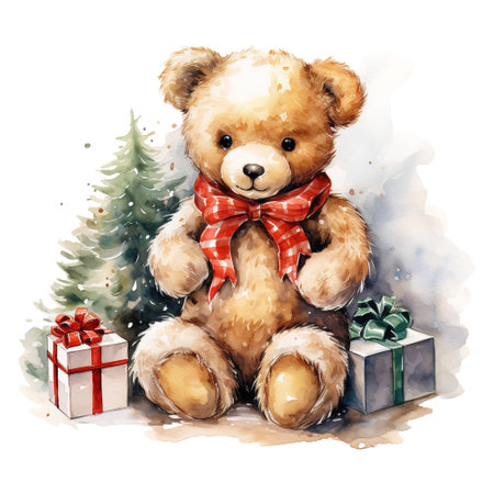 teddy bear with a bow and a gift box. AI generatedの素材