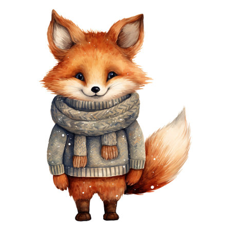 cute fox wearing a sweater. AI generated imageの素材