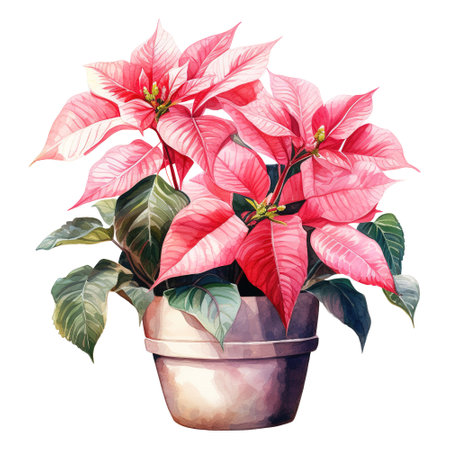 watercolor of a bunch of pink poinsettias. AI generated imageの素材