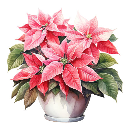 watercolor of a bunch of pink poinsettias. AI generated imageの素材