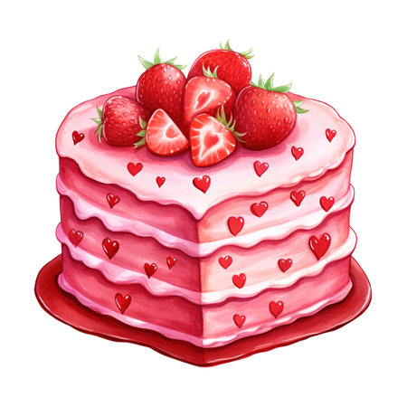 Delicious Cake Topped with Fresh Strawberries. AI generated imageの素材