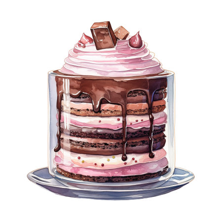 Chocolate Cake with Pink Icing and Chocolate on Top. AI Generated Imageの素材