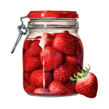 Jar Filled with Freshly Picked Strawberries. AI Generated Imageの素材