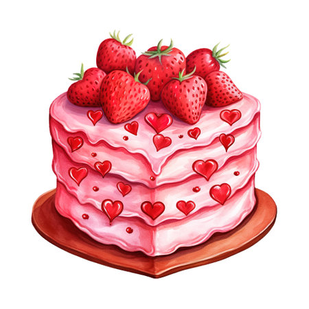 Delicious Cake Topped with Fresh Strawberries. AI generated imageの素材