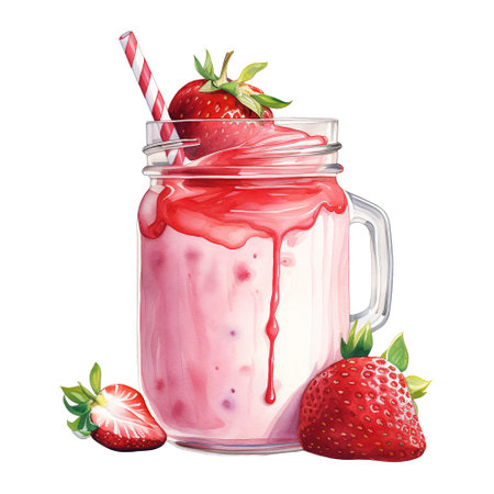 Strawberry Milkshake with Whipped Cream. AI Generated Imageの素材