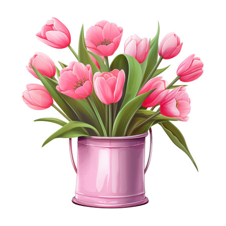 Pink Vase with Pink Tulip. AI Generated Imageの素材