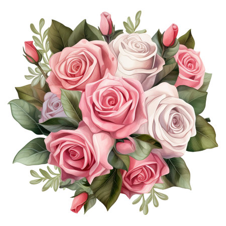 Bouquet of Pink Roses with Green Leaves. AI Generated Imageの素材