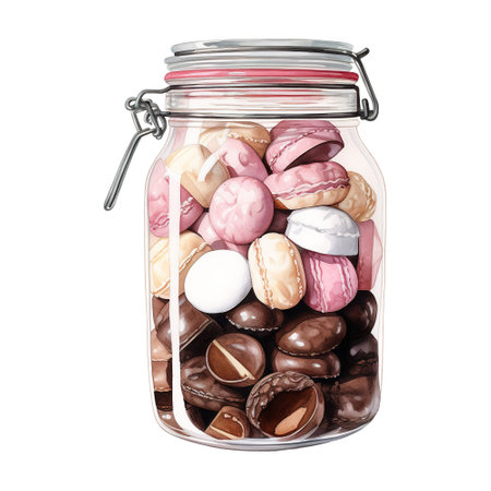 Jar Filled with Pink and Brown Candies. AI Generated Imageの素材