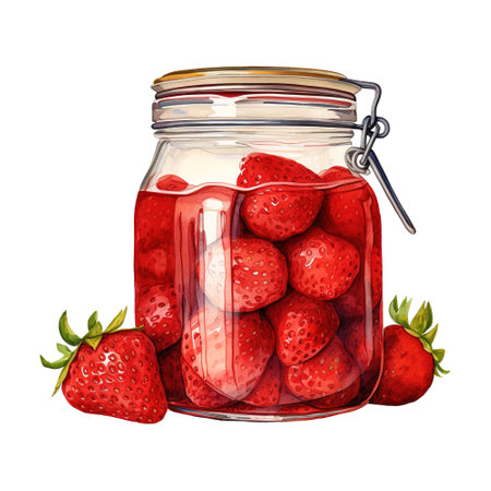 Jar Filled with Freshly Picked Strawberries. AI Generated Imageの素材