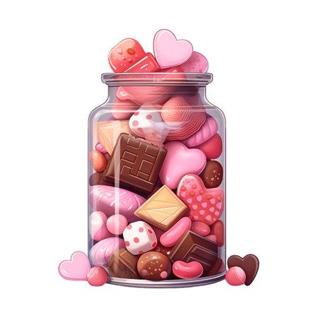 Jar Filled with Pink and Brown Candies. AI Generated Imageの素材