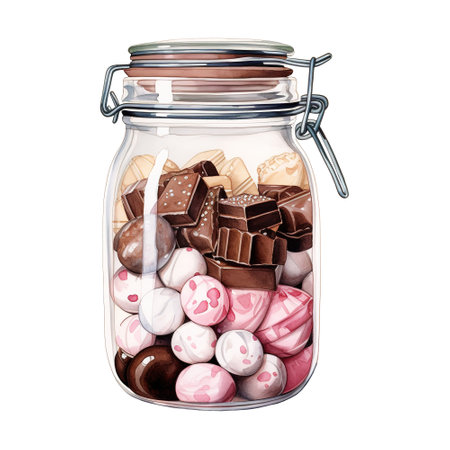 Jar Filled with Pink and Brown Candies. AI Generated Imageの素材