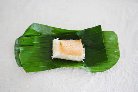 steamed custard and sticky riceの写真素材