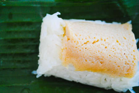 steamed custard and sticky riceの写真素材