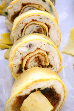 chicken roll with eggの写真素材