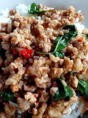 stir fried pork and basil leafの写真素材