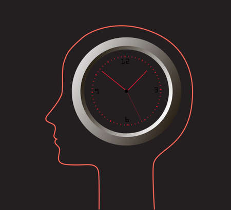 Red outline woman or man head with clock insideのイラスト素材