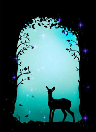 deer, fawn in the forest, fairy cave shadowsのイラスト素材