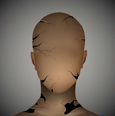 Psychological diseases concept, too much stress idea, broken man idea, the results of stress concept, cracks on the head and body, surreal portrait without face, vectorのイラスト素材