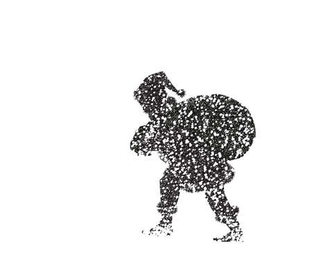 Silhouette of Santa carries the heavy present sack in snow blizzard, Santa in snow storm, Christmas hard work.のイラスト素材