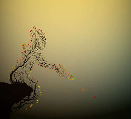 autumn tree looks like man, autumn solitude,の写真素材