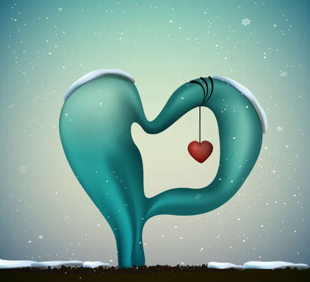 Surrealistic love idea or concept, winter love, valentine day symbol,のイラスト素材